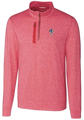 Cutter and Buck Philadelphia Phillies Mens Red Stealth Heathered Long Sleeve Qtr Zip Pullover