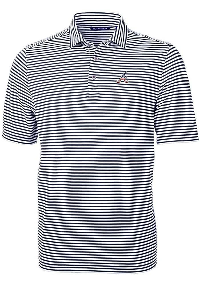 Cutter and Buck Atlanta Braves Navy Blue Stars Stripes Virtue Eco Pique Stripe Big Tall ..