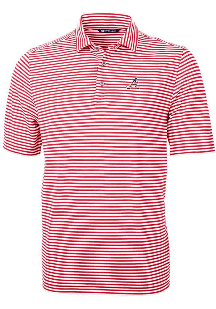 Cutter and Buck Atlanta Braves Red Virtue Eco Pique Stripe Big Tall Polo