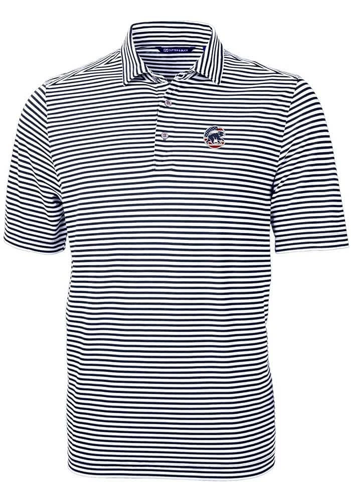 Cutter and Buck Chicago Cubs Navy Blue Stars Stripes Virtue Eco Pique Stripe Big Tall Po..