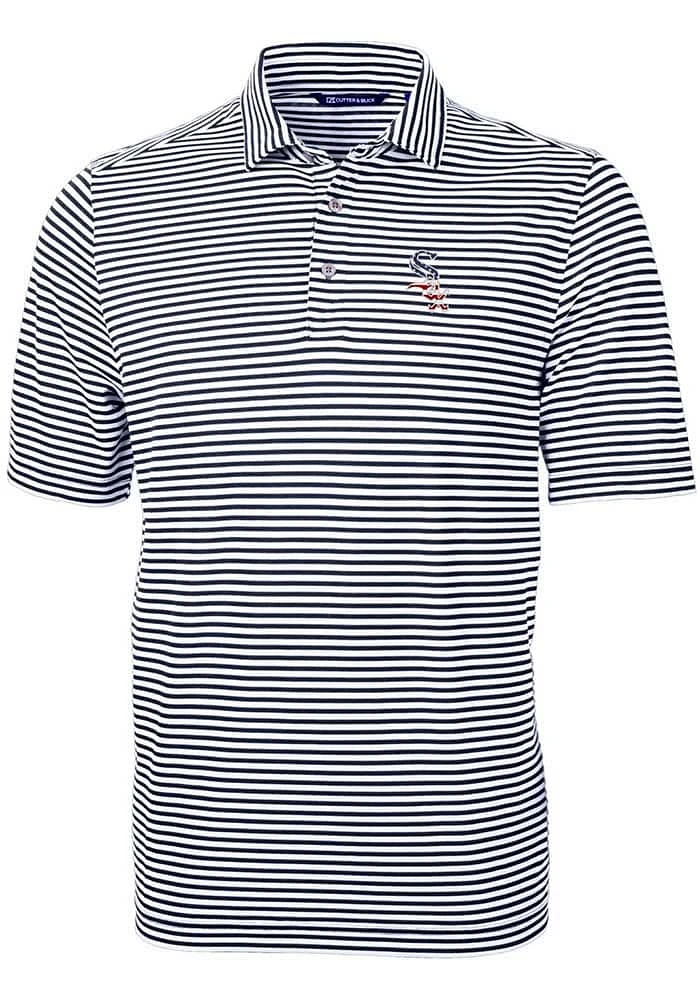 Cutter and Buck Chicago White Sox Navy Blue Virtue Eco Pique Stripe Big Tall Polo