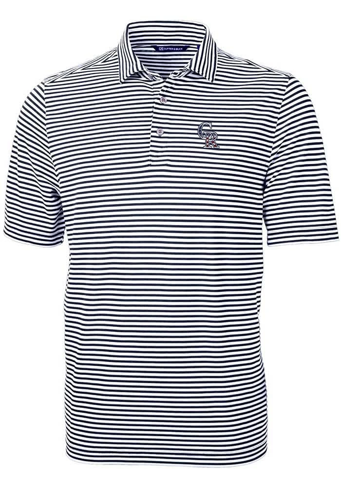 Cutter and Buck Colorado Rockies Navy Blue Virtue Eco Pique Stripe Big Tall Polo