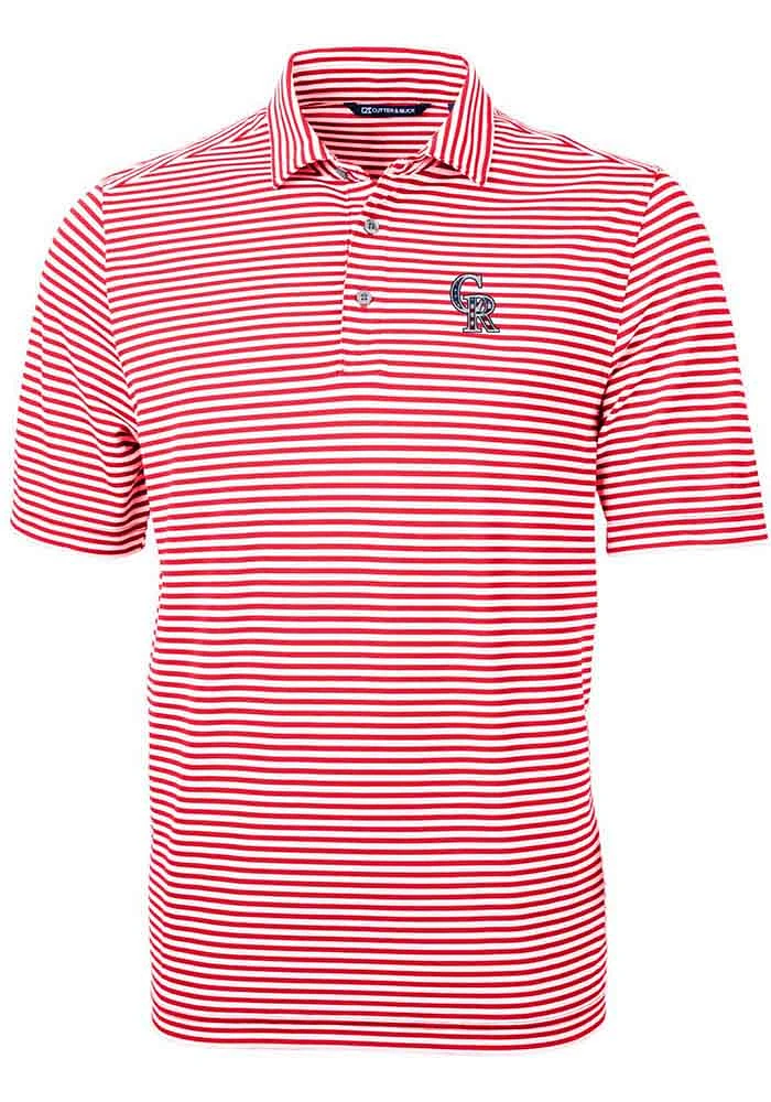 Cutter and Buck Colorado Rockies Red Virtue Eco Pique Stripe Big Tall Polo