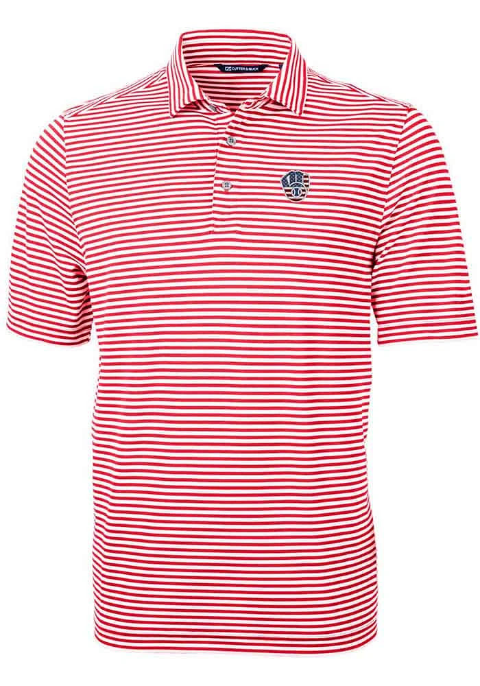 Cutter and Buck Milwaukee Brewers Red Virtue Eco Pique Stripe Big Tall Polo