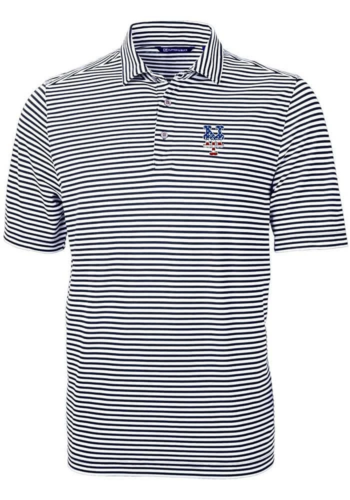 Cutter and Buck New York Mets Navy Blue Virtue Eco Pique Stripe Big Tall Polo