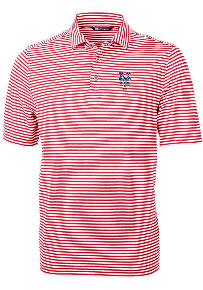 Cutter and Buck New York Mets Red Virtue Eco Pique Stripe Big Tall Polo