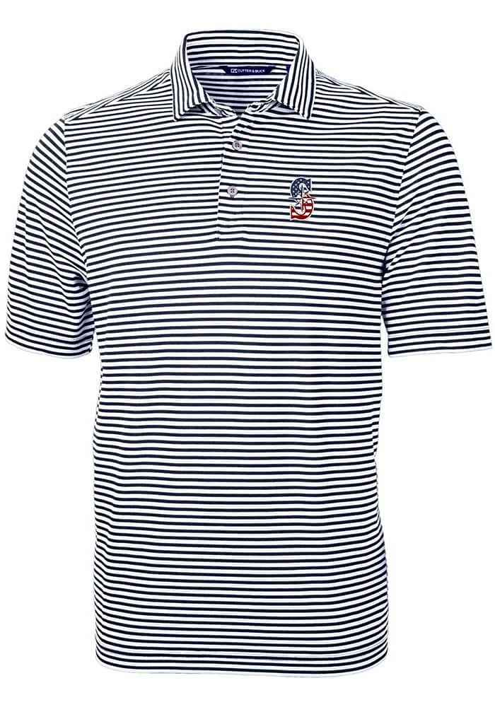 Cutter and Buck Seattle Mariners Navy Blue Stars Stripes Virtue Eco Pique Stripe Big Tal..