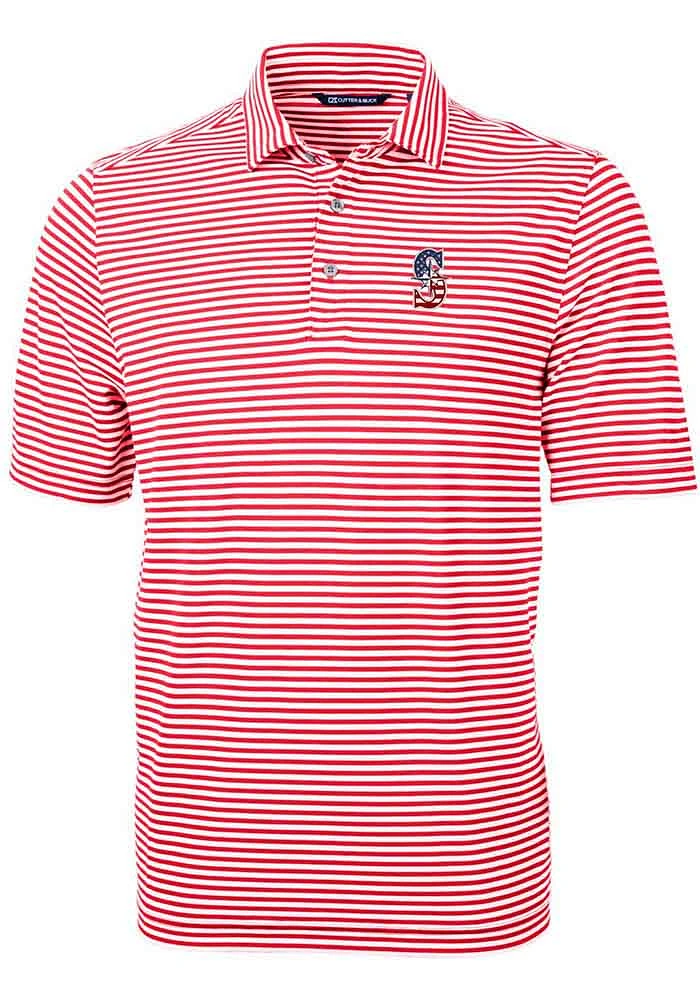 Cutter and Buck Seattle Mariners Red Virtue Eco Pique Stripe Big Tall Polo