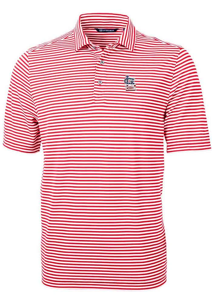 Cutter and Buck St Louis Cardinals Red Stars Stripes Virtue Eco Pique Stripe Big Tall Po..