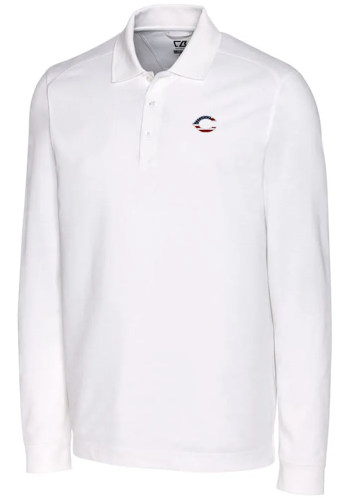 Cutter and Buck Cincinnati Reds Mens White Advantage Pique Long Sleeve Big Tall Polos Shirt