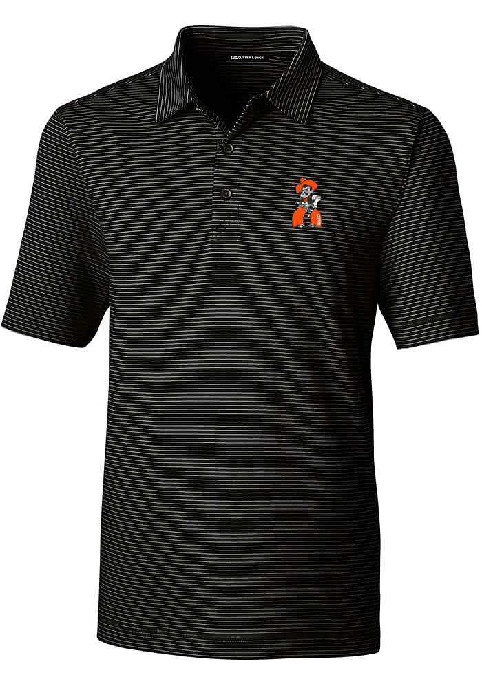 Cutter and Buck Oklahoma State Cowboys Mens Black Forge Pencil Stripe Design Short Sleeve Polo