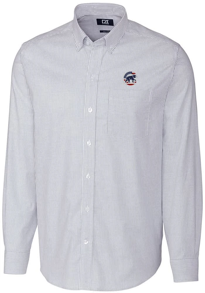 Cutter and Buck Chicago Cubs Mens Light Blue Stretch Oxford Stripe Big Tall Dress Shirt