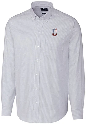 Cutter and Buck Cleveland Guardians Mens Light Blue Stretch Oxford Stripe Big Tall Dress Shi..