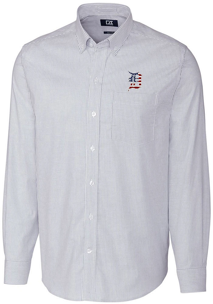 Cutter and Buck Detroit Tigers Mens Light Blue Stretch Oxford Stripe Big Tall Dress Shirt