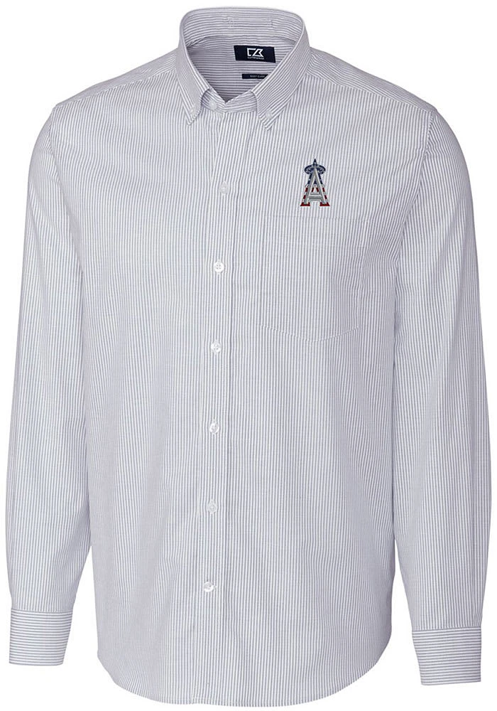 Cutter and Buck Los Angeles Angels Mens Light Blue Stretch Oxford Stripe Big Tall Dress Shir..
