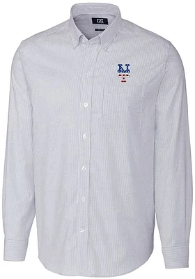 Cutter and Buck New York Mets Mens Light Blue Stretch Oxford Stripe Big Tall Dress Shirt