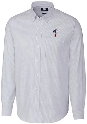 Cutter and Buck Philadelphia Phillies Mens Light Blue Stretch Oxford Stripe Big Tall Dress S..