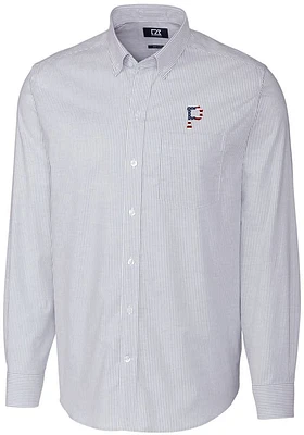Cutter and Buck Pittsburgh Pirates Mens Light Blue Stretch Oxford Stripe Big Tall Dress Shir..