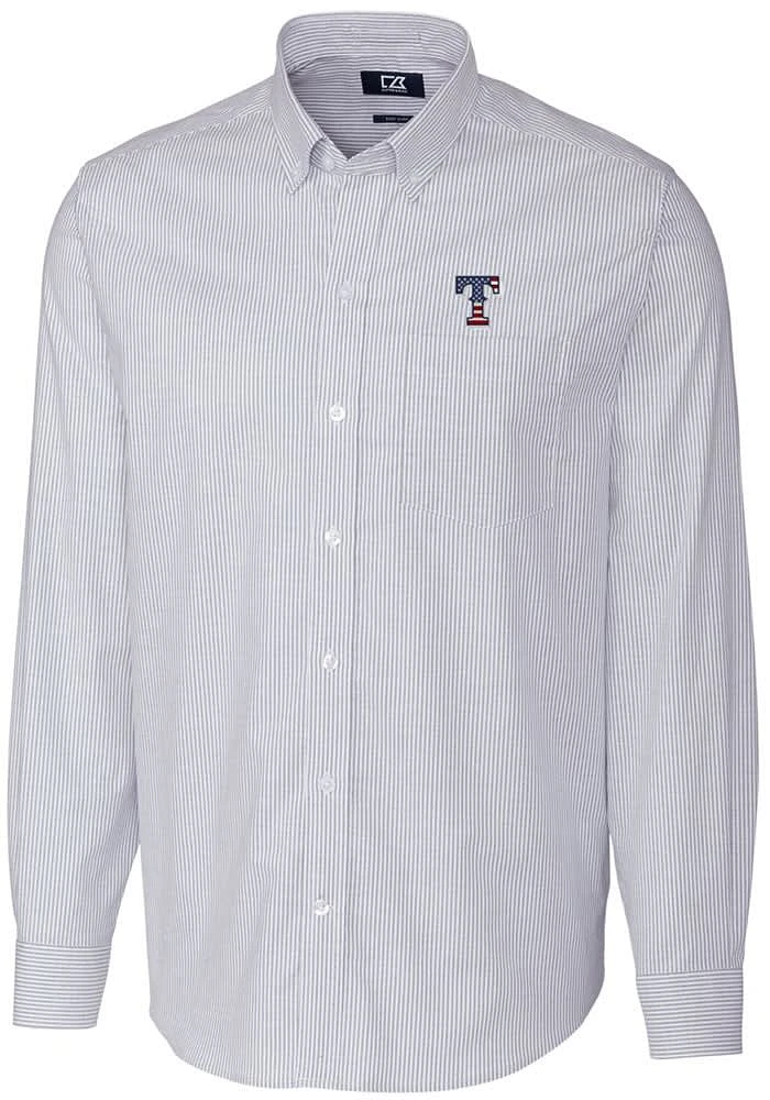 Cutter and Buck Texas Rangers Mens Light Blue Stretch Oxford Stripe Big Tall Dress Shirt