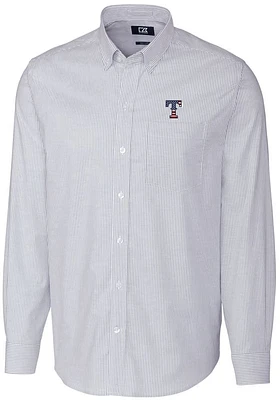 Cutter and Buck Texas Rangers Mens Light Blue Stretch Oxford Stripe Big Tall Dress Shirt