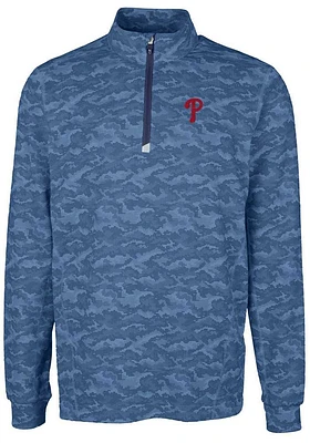 Cutter and Buck Philadelphia Phillies Mens Navy Blue Traverse Camo Print Big Tall Qtr Zip