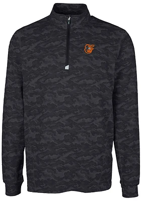 Cutter and Buck Baltimore Orioles Mens Black Traverse Camo Print Stretch Long Sleeve Qtr Zip Pul..