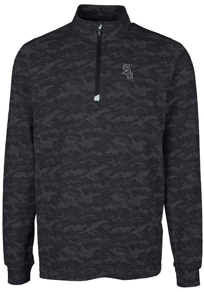 Cutter and Buck Chicago White Sox Mens Black Traverse Camo Print Stretch Long Sleeve Qtr Zip Pullo..