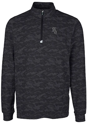 Cutter and Buck Chicago White Sox Mens Black Traverse Camo Print Stretch Long Sleeve Qtr Zip Pullo..