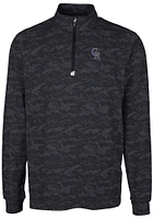 Cutter and Buck Colorado Rockies Mens Black Traverse Camo Print Stretch Long Sleeve Qtr Zip Pullov..
