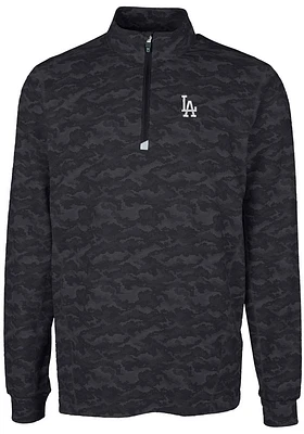 Cutter and Buck Los Angeles Dodgers Mens Black Traverse Camo Print Stretch Long Sleeve Qtr Zip Pul..
