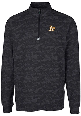Cutter and Buck Oakland Athletics Mens Black Traverse Camo Print Stretch Long Sleeve Qtr Zip Pullo..
