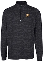 Cutter and Buck Oakland Athletics Mens Black Traverse Camo Print Stretch Long Sleeve Qtr Zip Pullo..