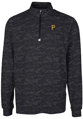 Cutter and Buck Pittsburgh Pirates Mens Black Traverse Camo Print Stretch Long Sleeve Qtr Zip Pull..