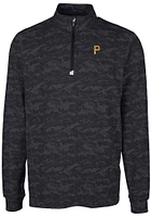 Cutter and Buck Pittsburgh Pirates Mens Black Traverse Camo Print Stretch Long Sleeve Qtr Zip Pull..