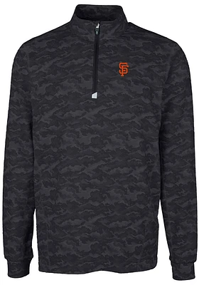 Cutter and Buck San Francisco Giants Mens Black Traverse Camo Print Stretch Long Sleeve Qtr Zip Pu..