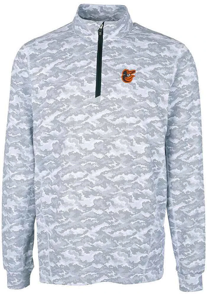 Cutter and Buck Baltimore Orioles Mens Charcoal Traverse Camo Print Stretch Long Sleeve Qtr Zip ..