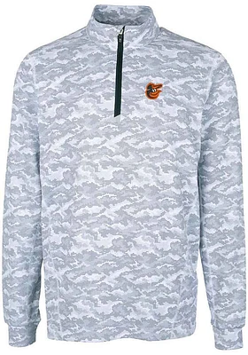 Cutter and Buck Baltimore Orioles Mens Charcoal Traverse Camo Print Stretch Long Sleeve Qtr Zip ..
