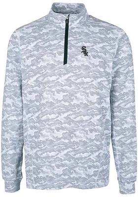 Cutter and Buck Chicago White Sox Mens Charcoal Traverse Camo Print Stretch Long Sleeve Qtr Zip Pu..