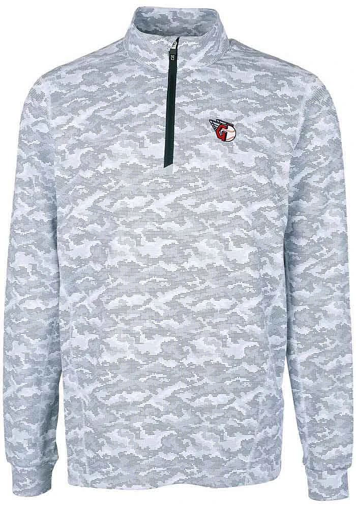 Cutter and Buck Cleveland Guardians Mens Charcoal Traverse Camo Print Stretch Long Sleeve Qtr Zip..