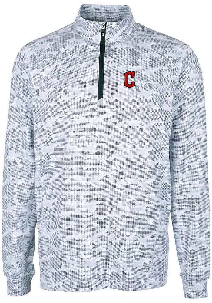 Cutter and Buck Cleveland Guardians Mens Charcoal Traverse Camo C Logo Long Sleeve Qtr Zip Pullo..