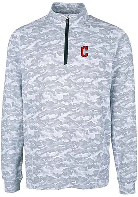 Cutter and Buck Cleveland Guardians Mens Charcoal Traverse Camo C Logo Long Sleeve Qtr Zip Pullo..