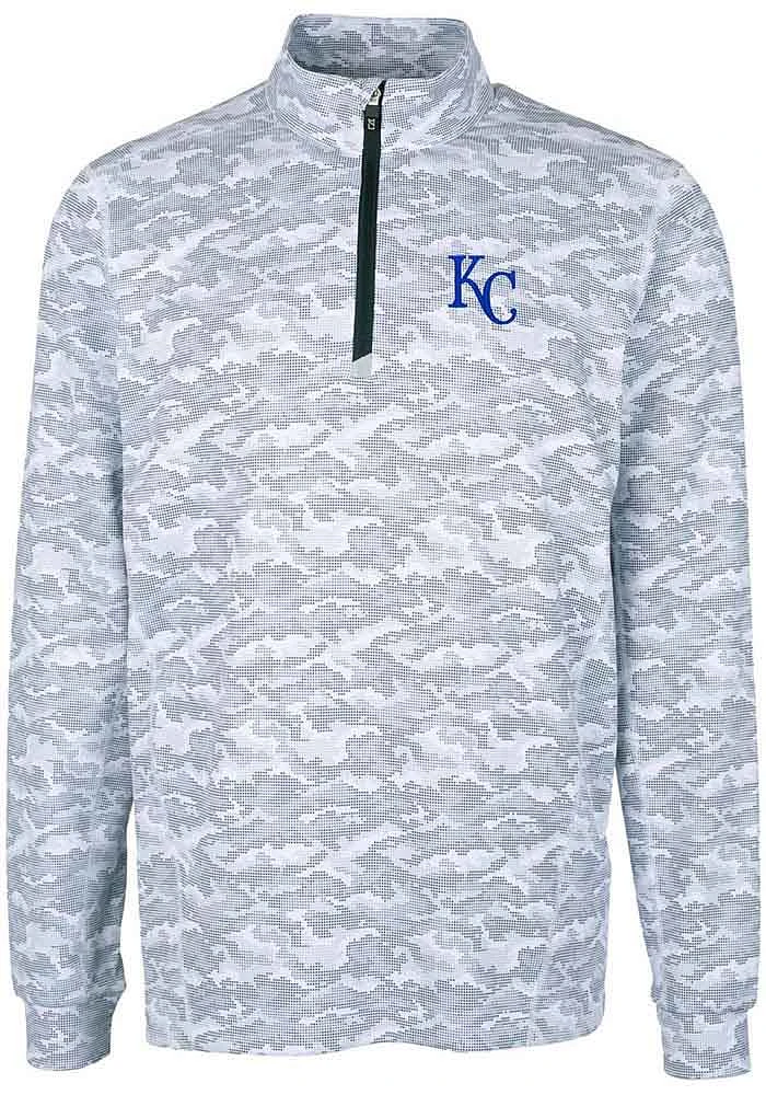 Cutter and Buck Kansas City Royals Mens Charcoal Traverse Camo Print Stretch Long Sleeve Qtr Zip P..