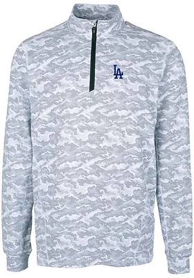 Cutter and Buck Los Angeles Dodgers Mens Charcoal Traverse Camo Print Stretch Long Sleeve Qtr Zip..