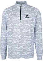 Cutter and Buck Miami Marlins Mens Charcoal Traverse Camo Print Stretch Long Sleeve Qtr Zip Pullov..