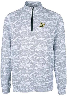 Cutter and Buck Oakland Athletics Mens Charcoal Traverse Camo Print Stretch Long Sleeve Qtr Zip Pu..