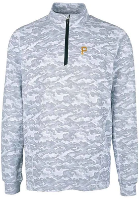 Cutter and Buck Pittsburgh Pirates Mens Charcoal Traverse Camo Print Stretch Long Sleeve Qtr Zip P..
