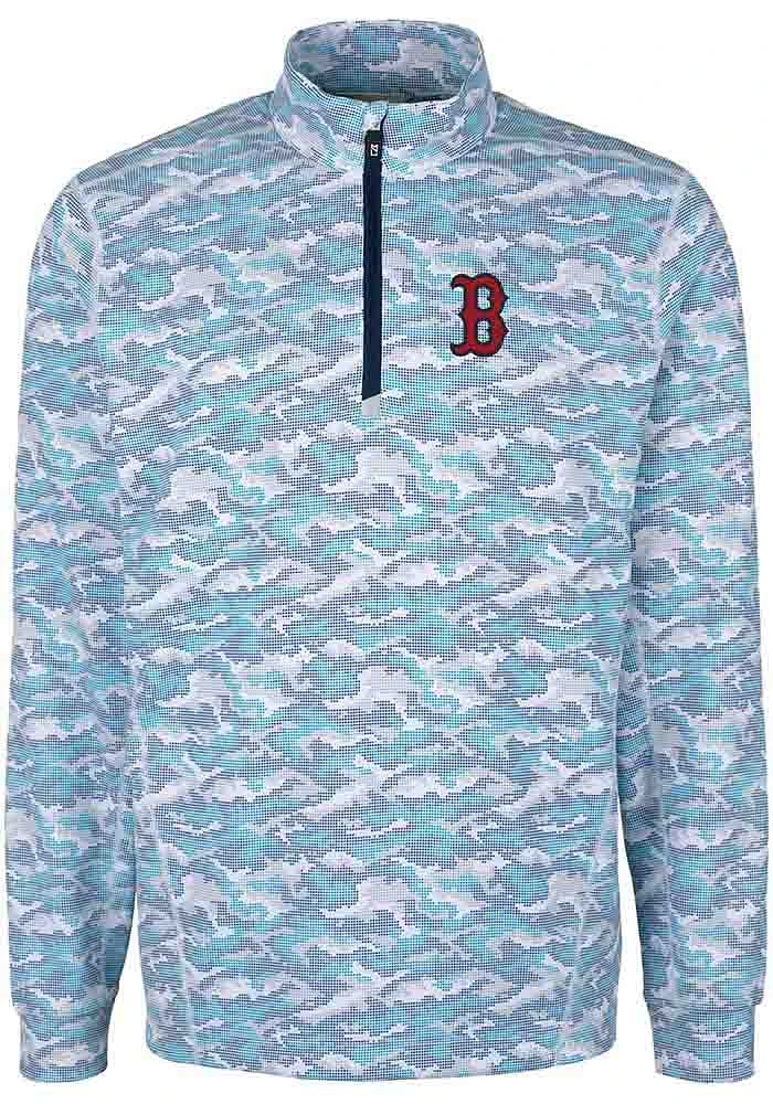 Cutter and Buck Boston Red Sox Mens Blue Traverse Camo Print Stretch Long Sleeve Qtr Zip Pullover