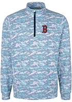 Cutter and Buck Boston Red Sox Mens Blue Traverse Camo Print Stretch Long Sleeve Qtr Zip Pullover