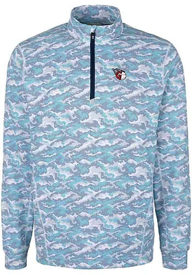 Cutter and Buck Cleveland Guardians Mens Blue Traverse Camo Print Stretch Long Sleeve Qtr Zip Pull..