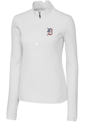 Cutter and Buck Detroit Tigers Womens White Americana Traverse Qtr Zip